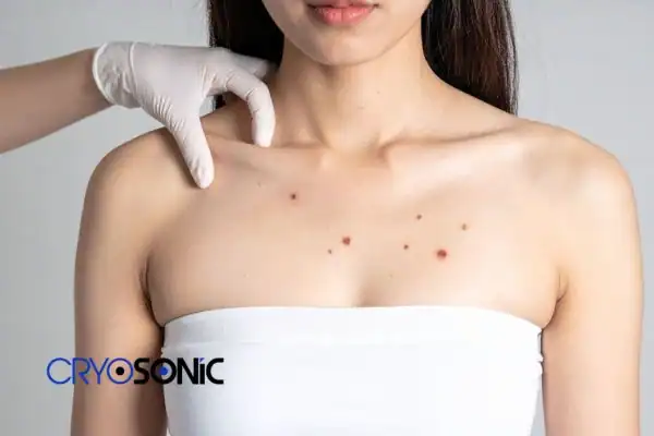 Image of benign moles  in a consultation. 